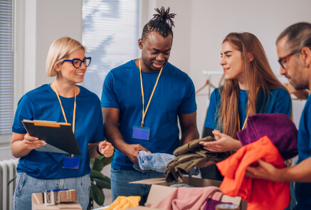 A group of volunteer checking of donations
