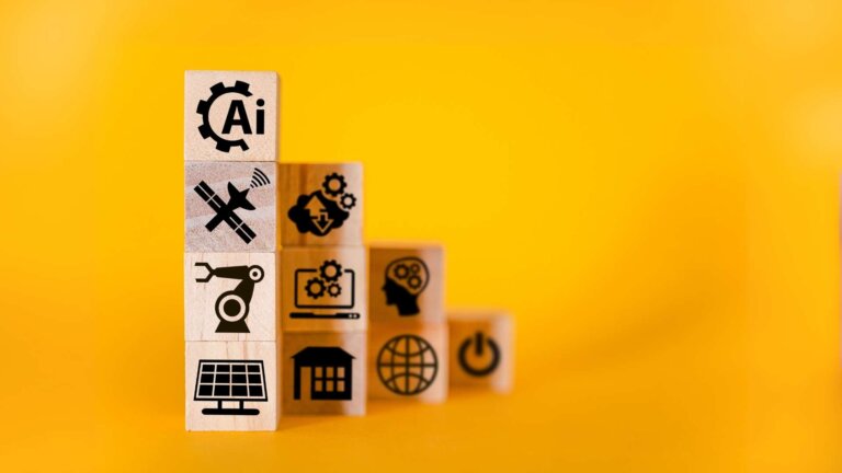 AI icons on wooden cubes