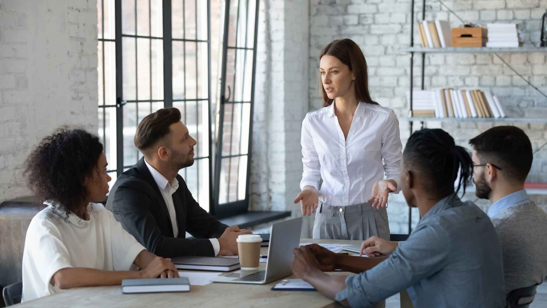 businesswoman speaking on a briefing