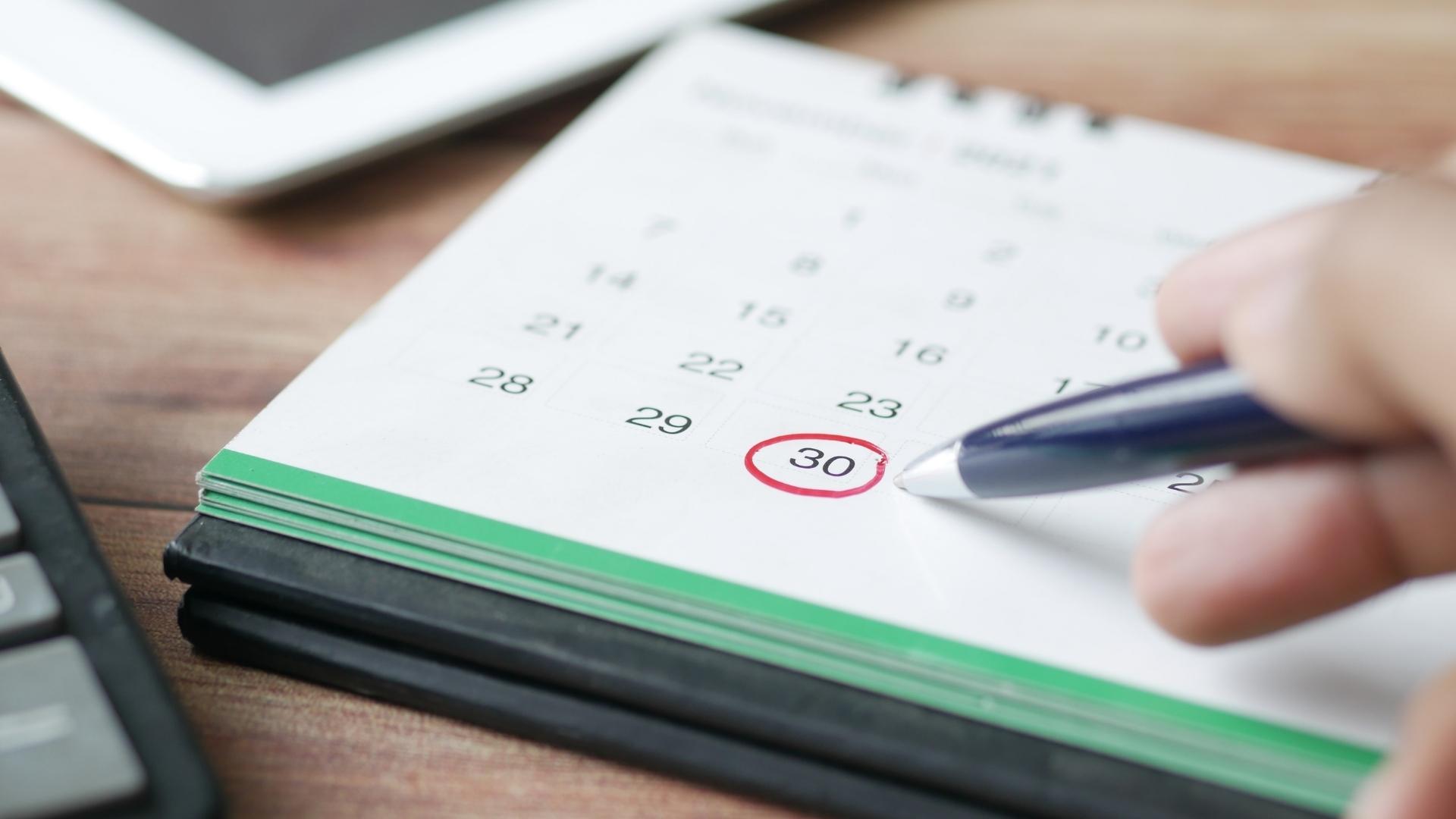 calendar highlighting the 30th day