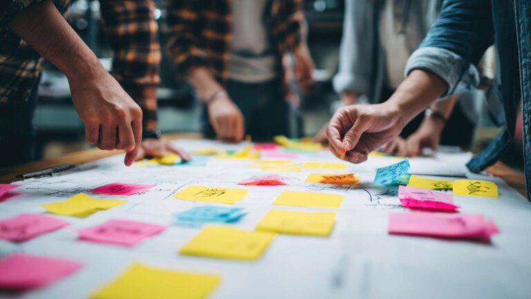 design brainstorming with sticky notes