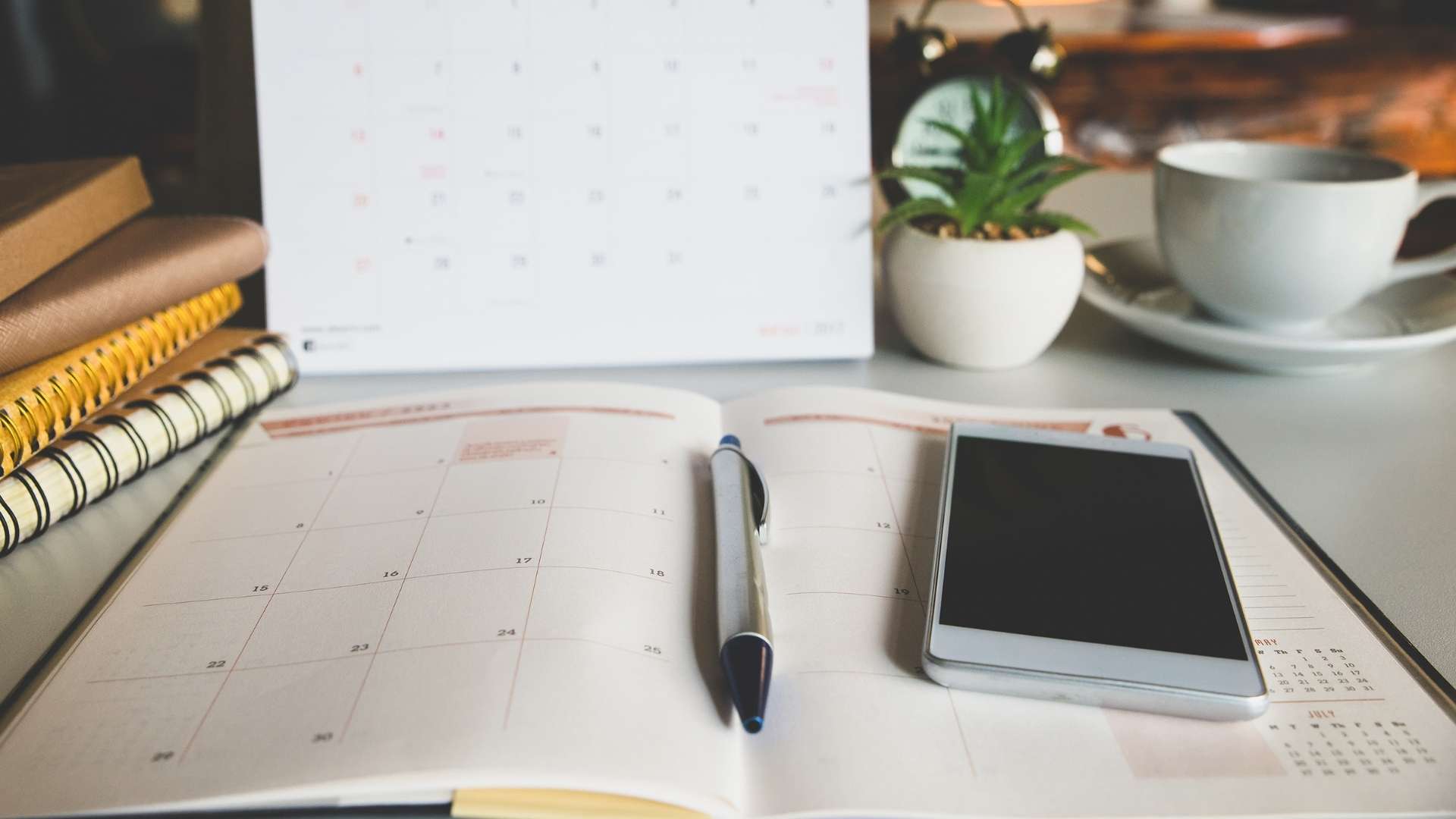 diary calendar and a planner for booking via phone