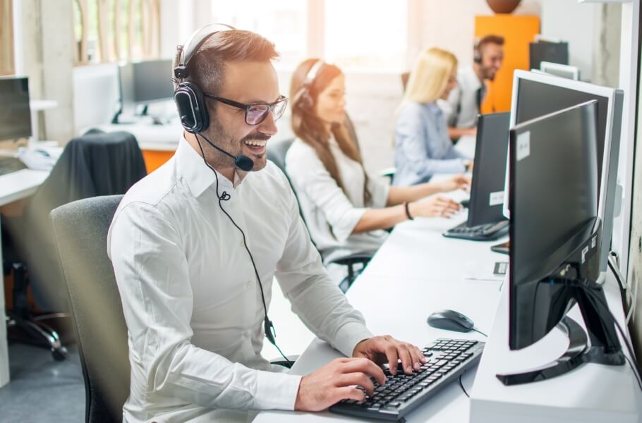 Happy man while working