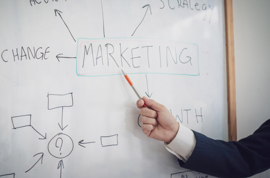 Marketing word pointed by pen