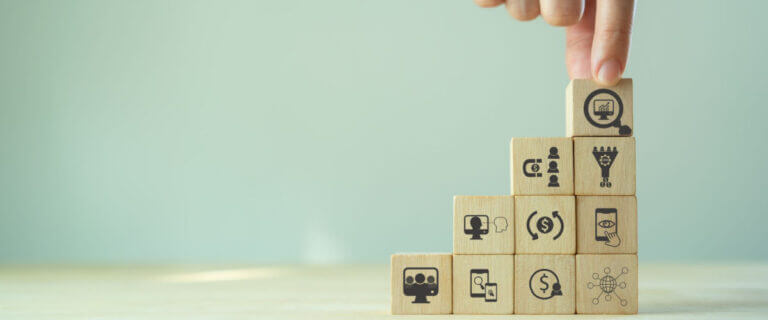 wooden cube with different digital marketing image