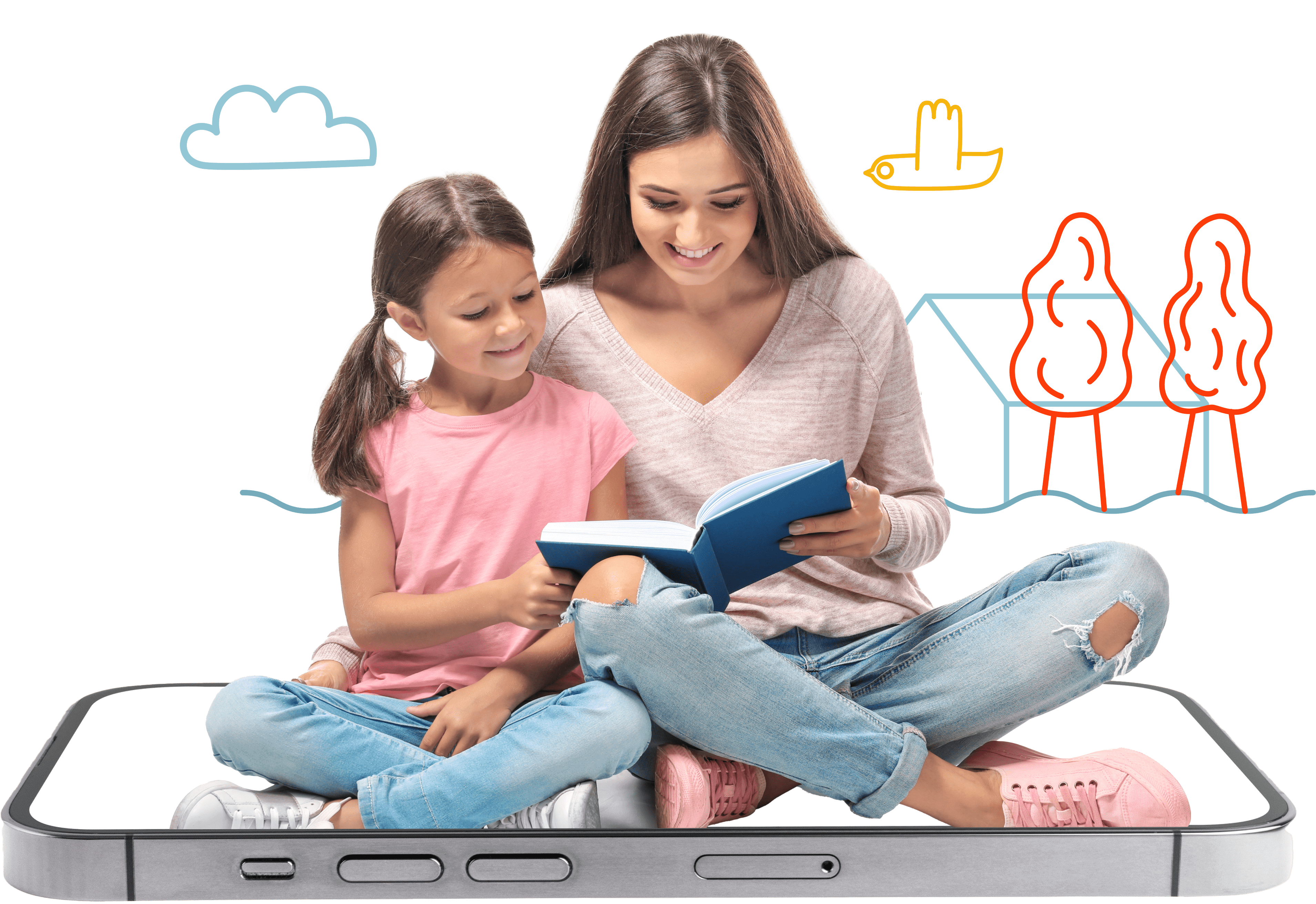 A mother and her daughter reading a book