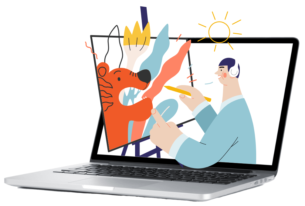 A person inside the laptop while painting v2