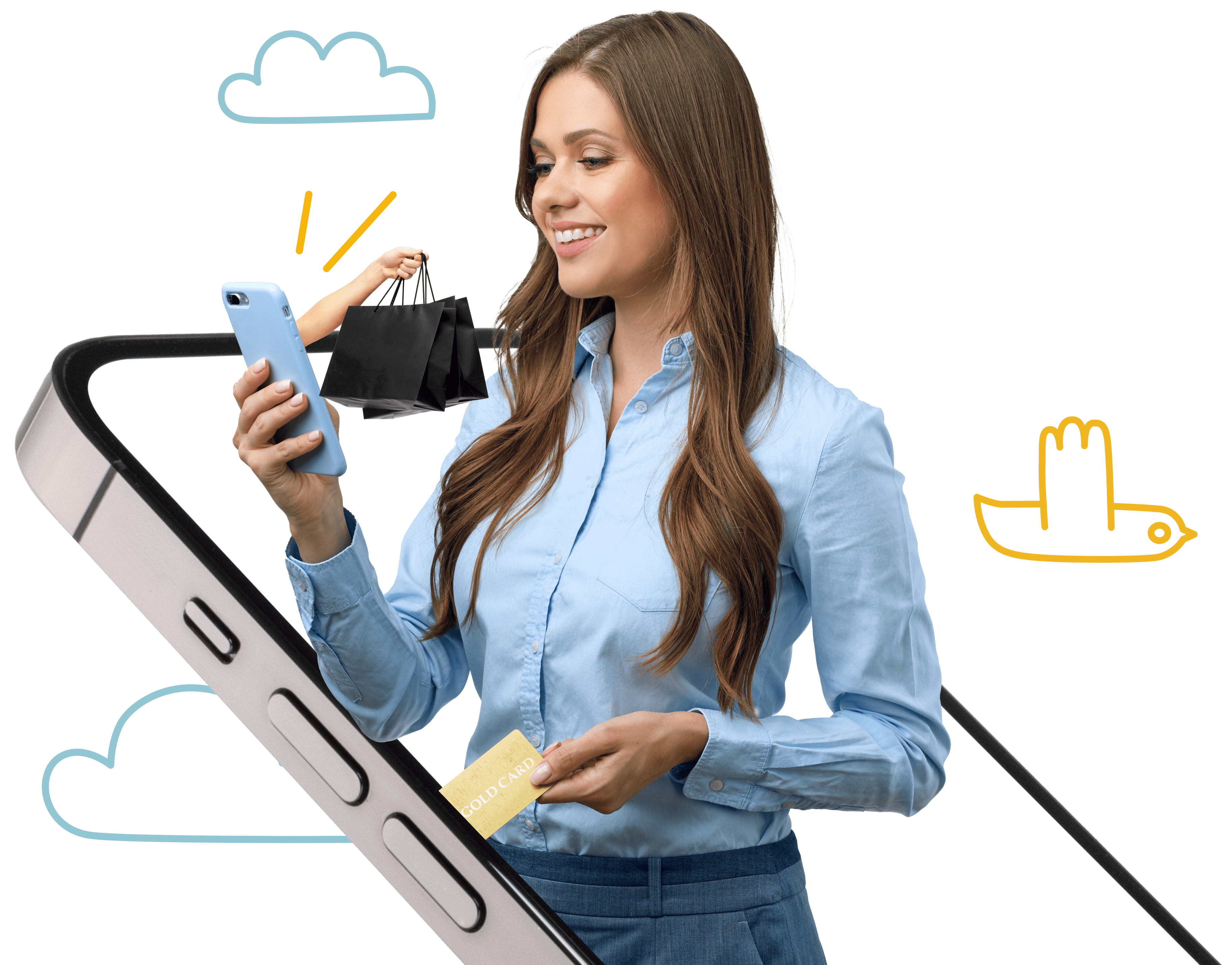 A woman browsing on her phone at an e-commerce store