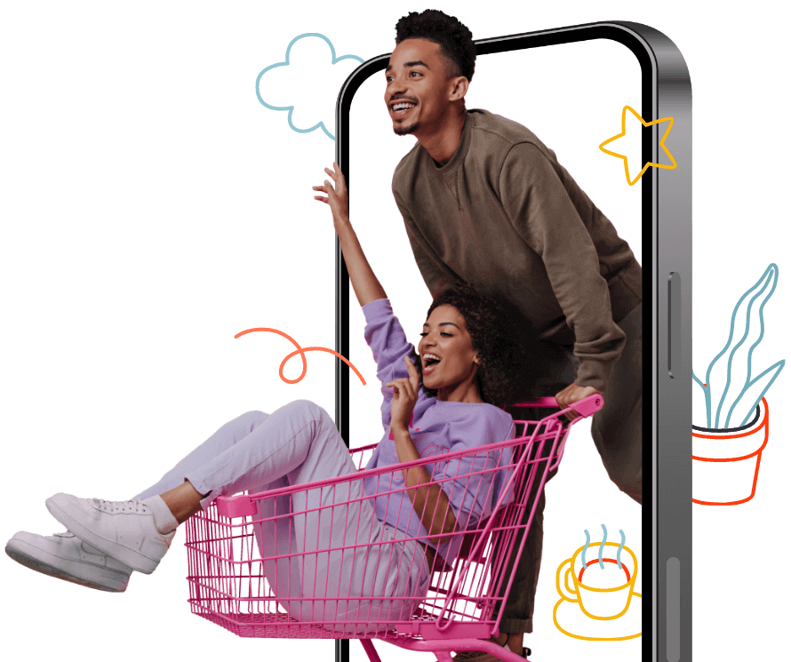 Couple playing with basket cart