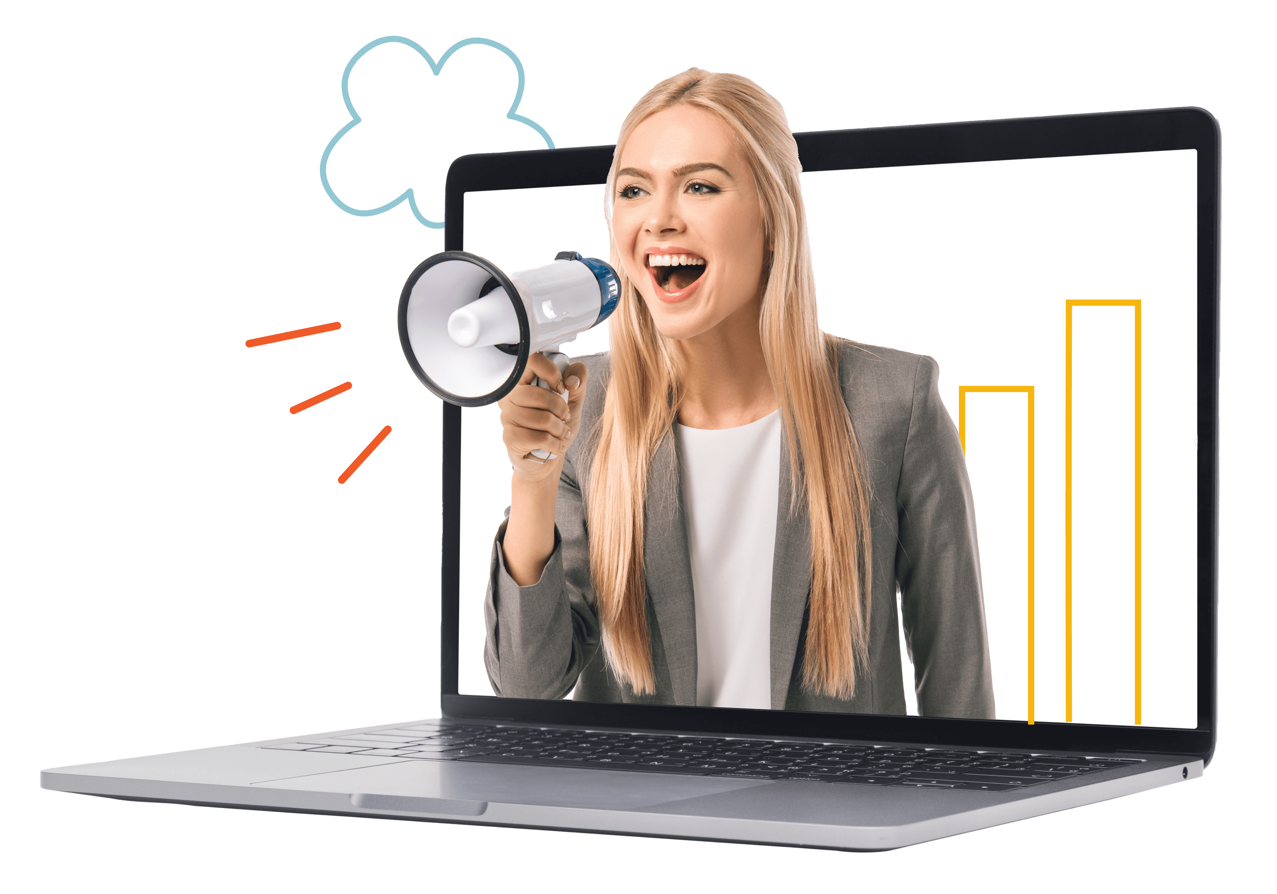 Shouting women inside the laptop