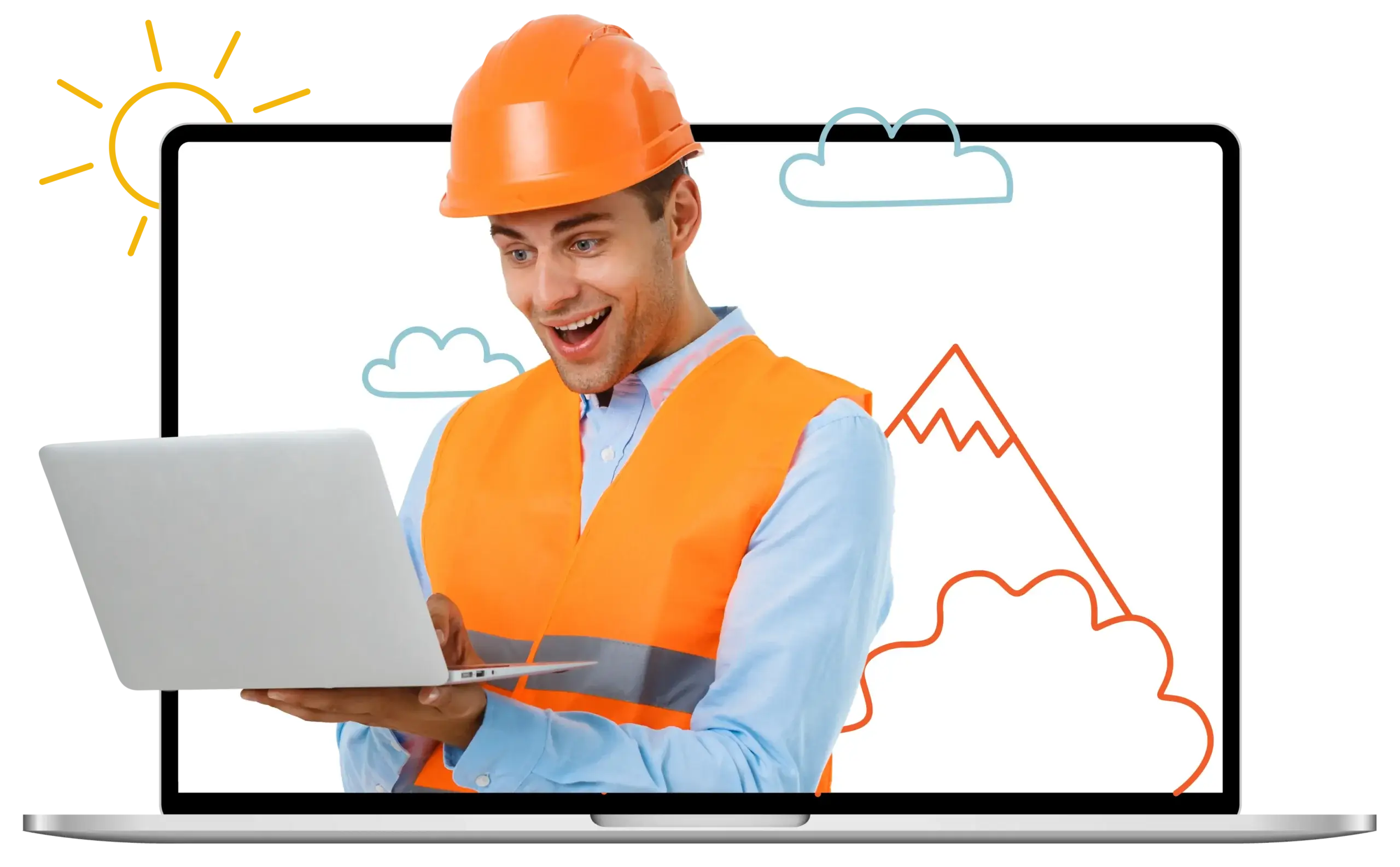 A construction engineer using laptop