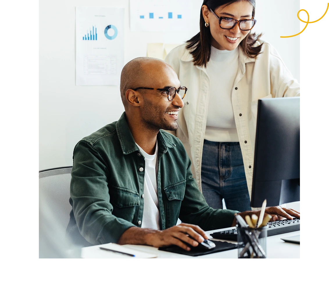 A designer showing her work to her senior