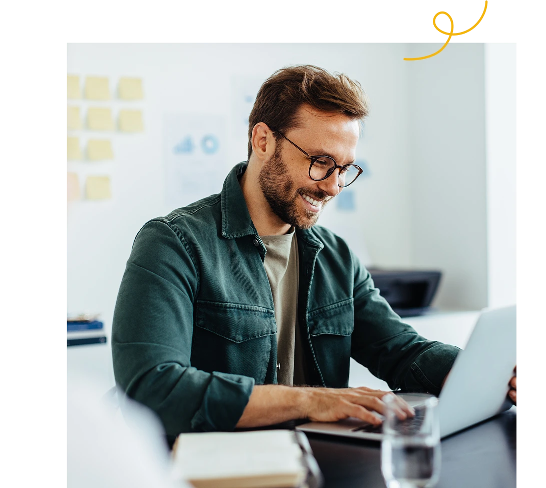 A happy man is working