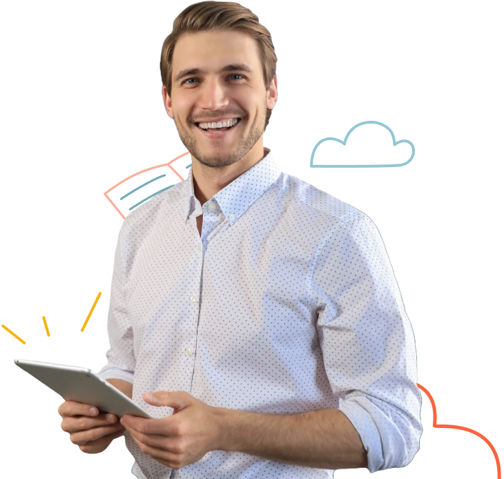 Businessman using his tablet in the office