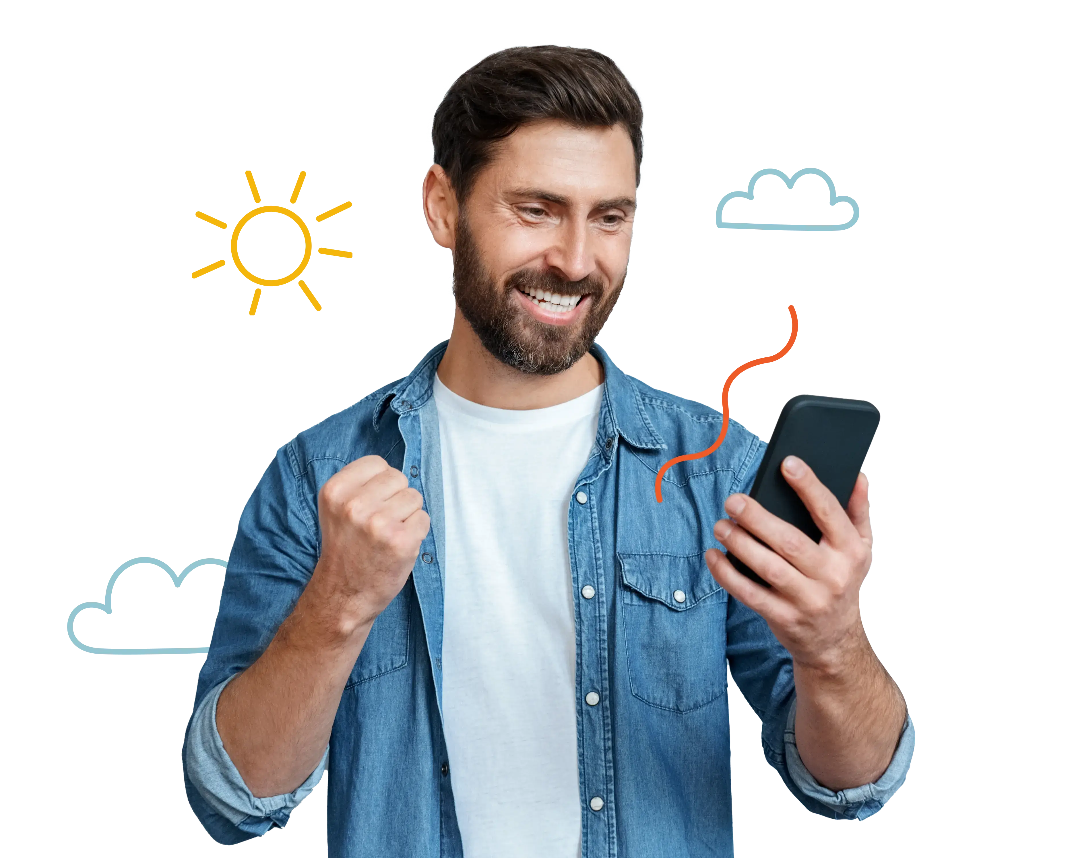 guy looks excited on what he sees in the phone