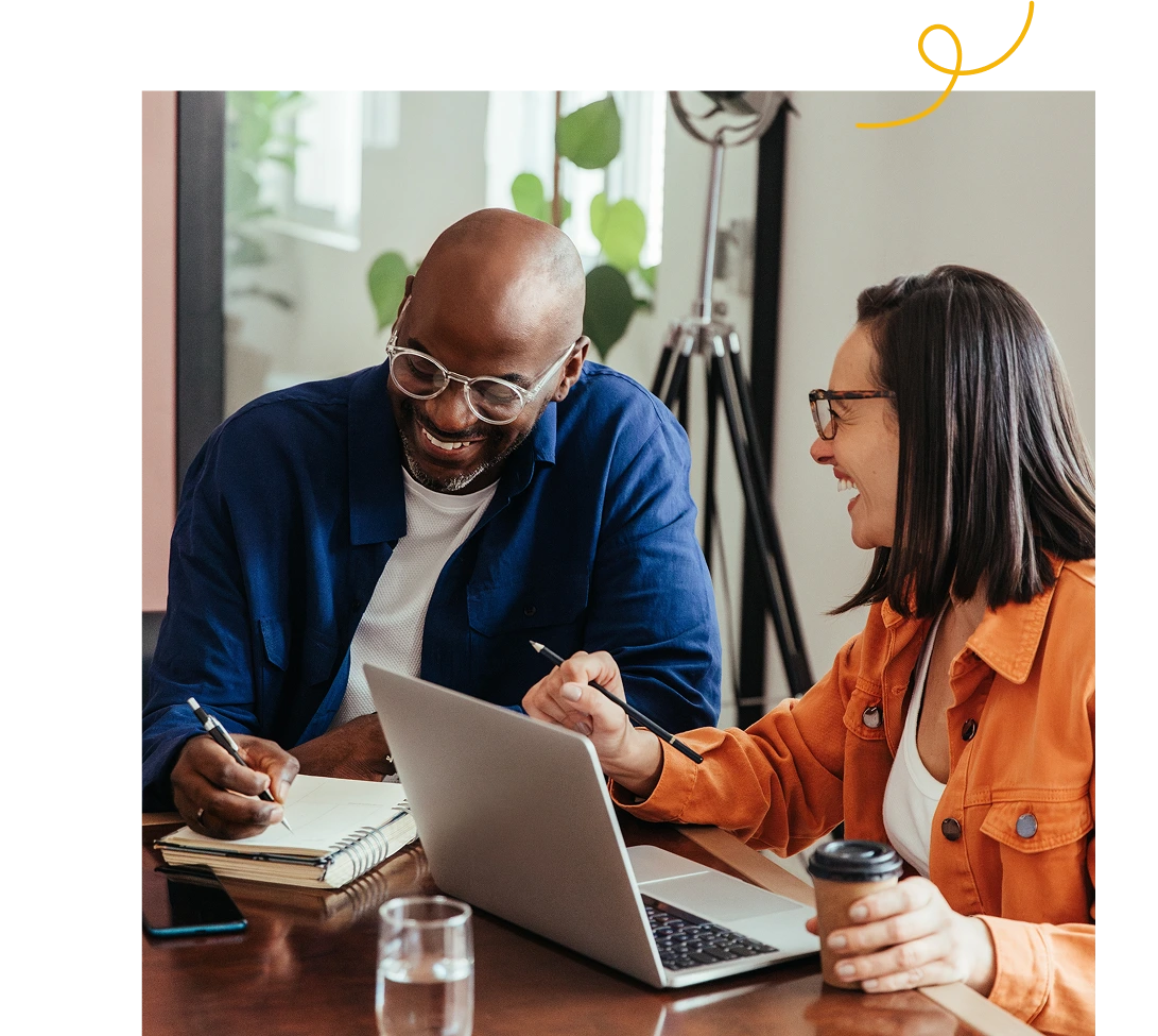 Two individuals happily sharing ideas v2