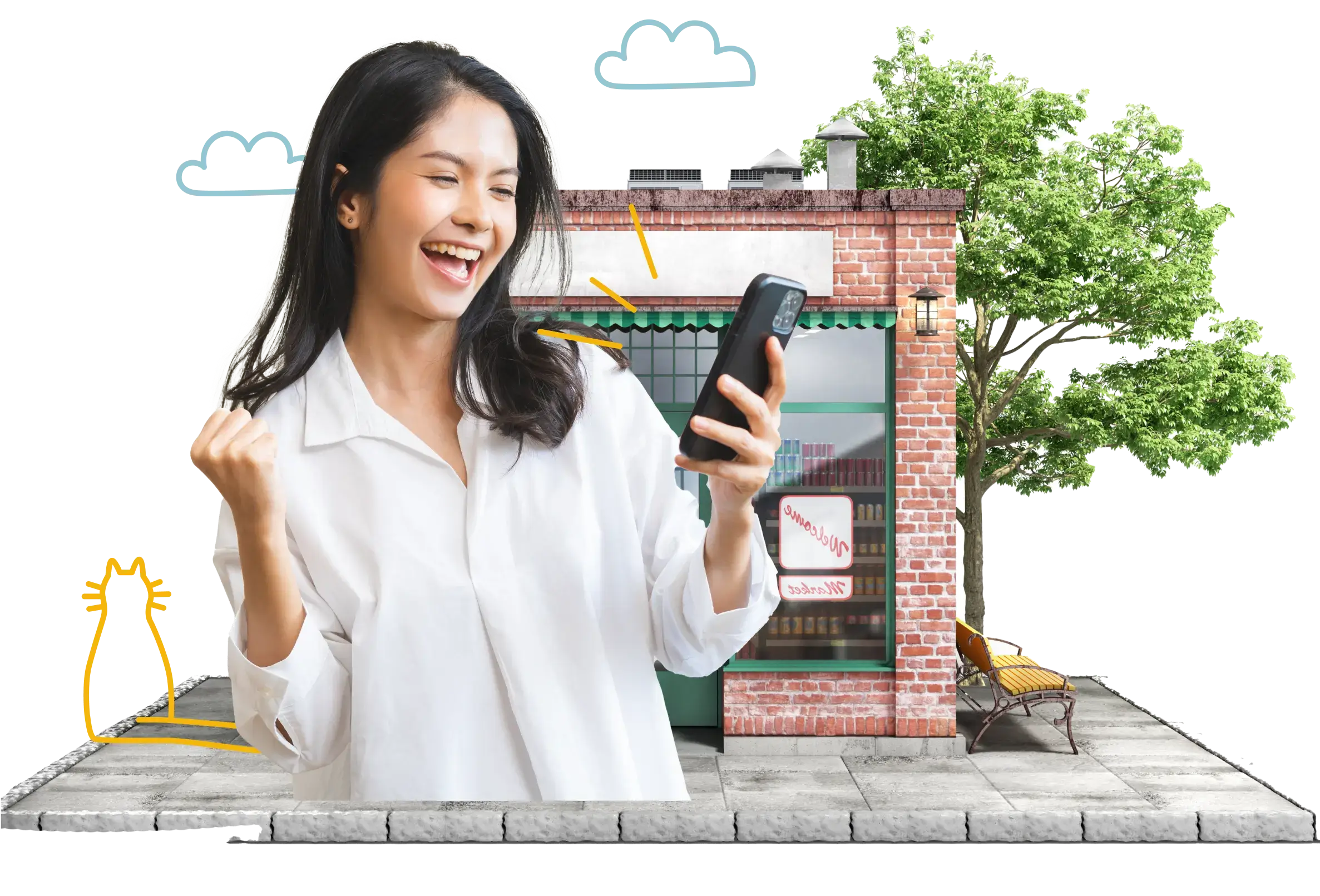 woman excited looking at her phone