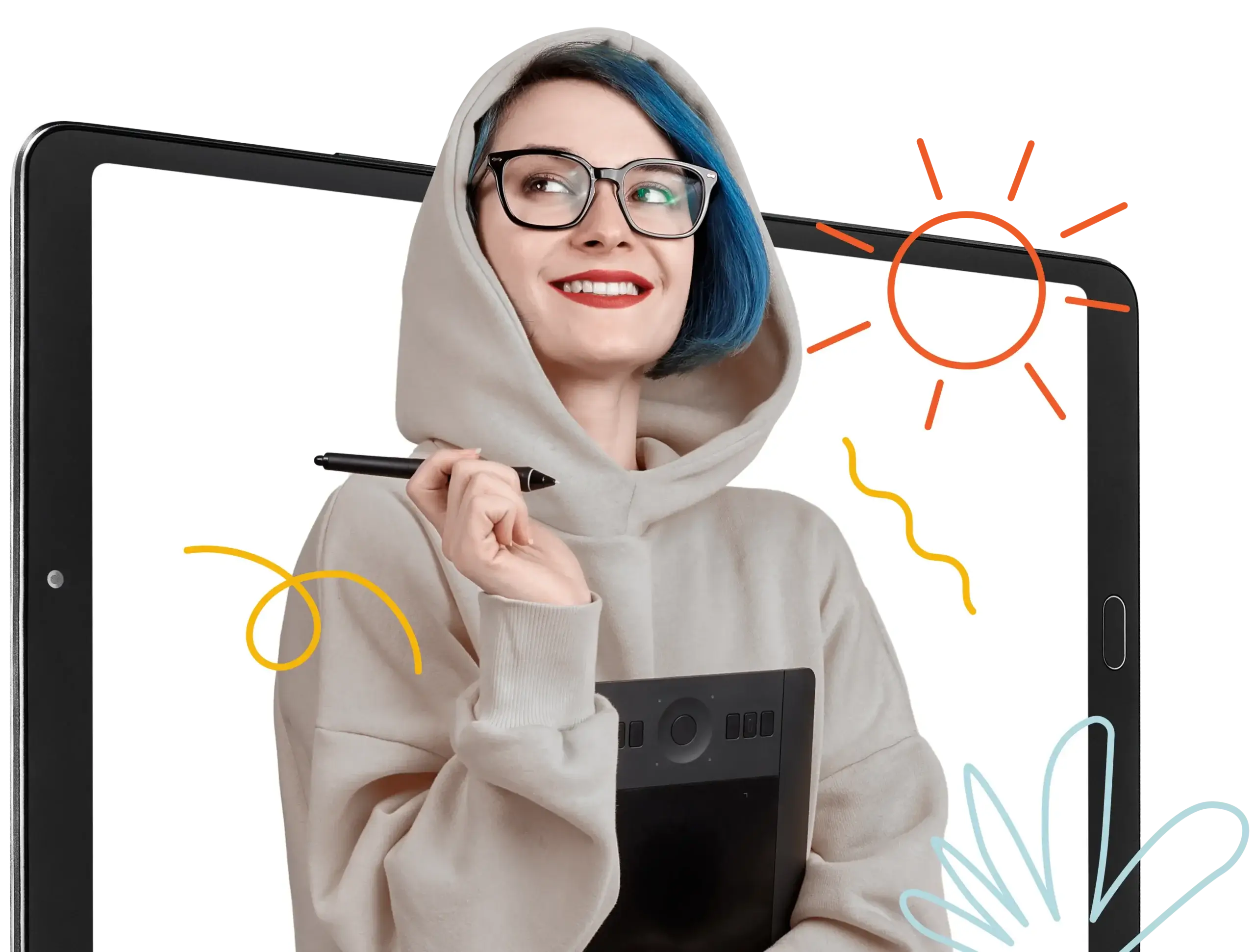 Woman front of the tablet