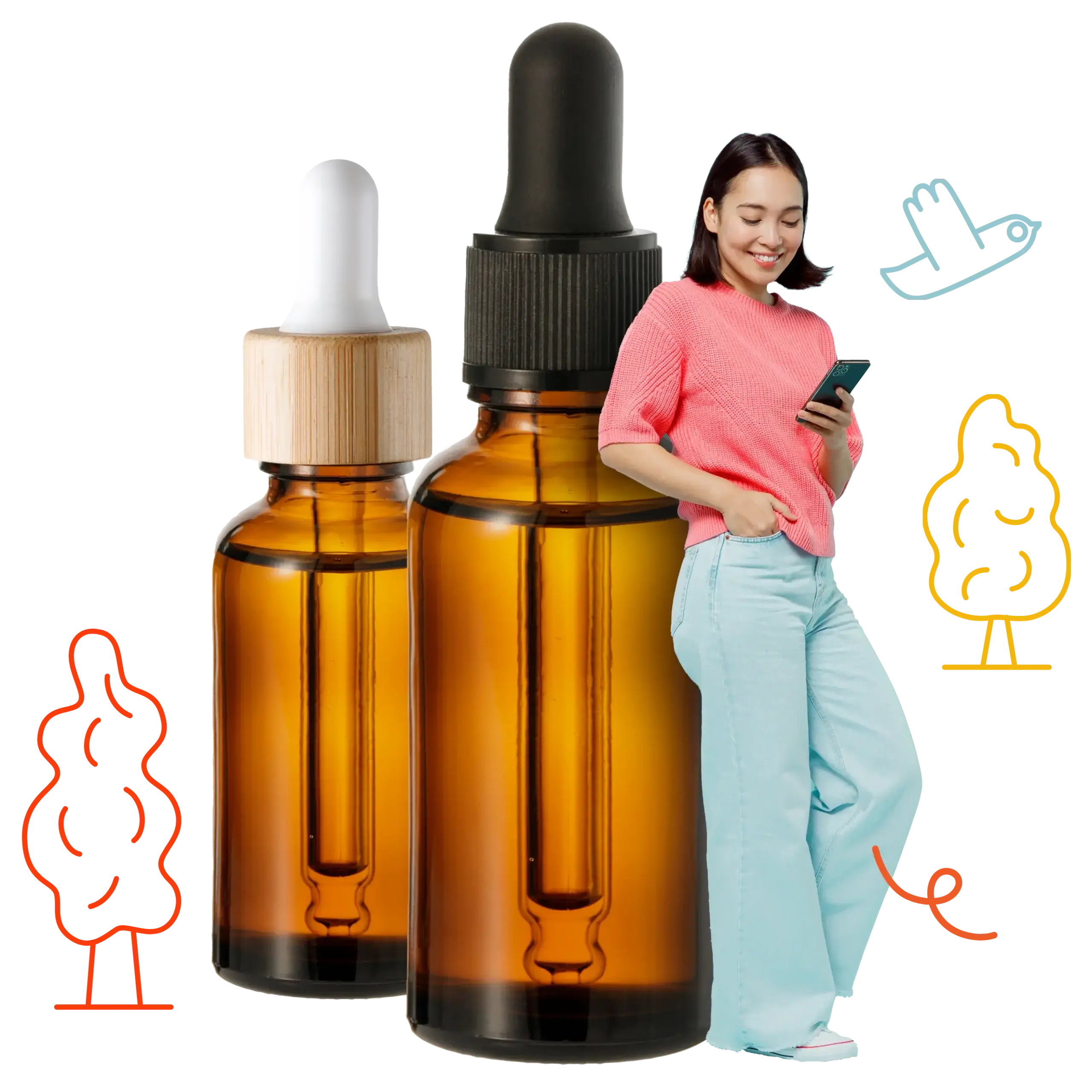 Women at cbd oil bottles